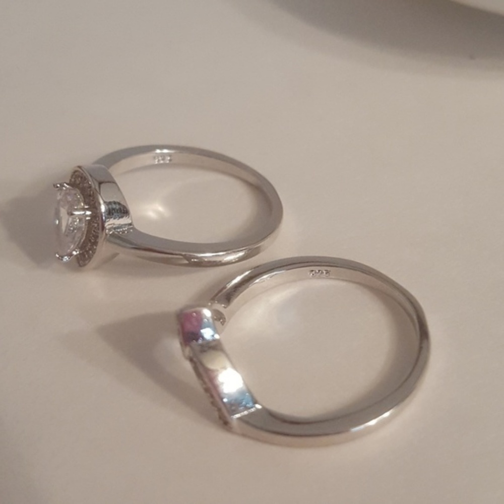 Crowned Pear Cut 2 Piece Bridal Wedding Ring Set - Picture 6 of 7